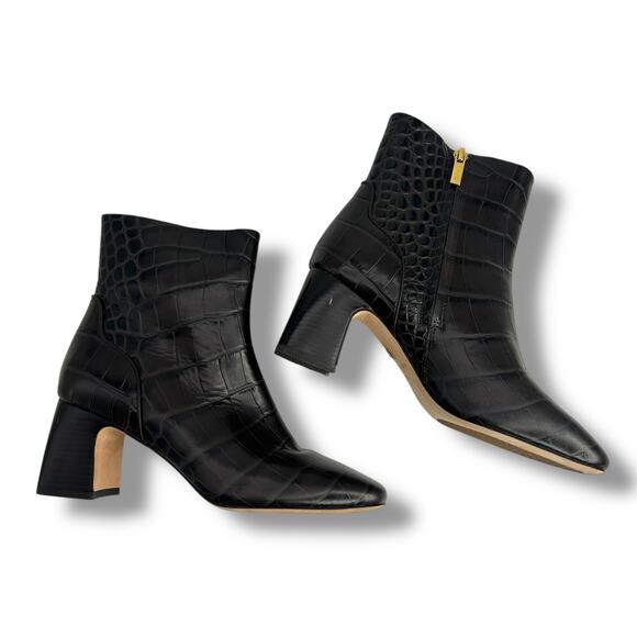 Cole Haan Gemma Dress Booties Dark Chocolate Crocodile Size 5 Square Anle Boot - Picture 12 of 15